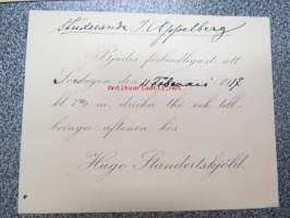 Studerande I.A. Bjudes förbindligast att Söndagen den 11.Februari 1917 kl. 1.30 e.m. dricka thé och tillbringa aftonen hos Hugo Standertskjöld -kutsukortti