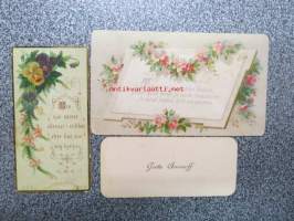 Greta Aminoff (nimikortti, mitä ilmeisimmin rippikoulun käynnin yhteydessä teetetty korti) + 2 hengellistä pikkupainatetta 