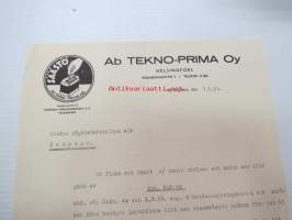 Ab Tekno-Prima Oy, Helsingfors, 8.3.1939 -liikekirje