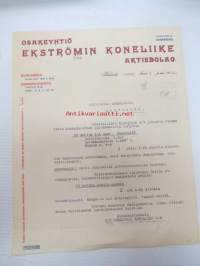 Osakeyhtiö Ekströmin Koneliike Aktiebolag, Helsinki 6.4.1922 -liikekirje