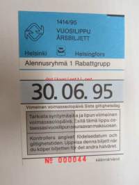 Helsinki / Liikennelaitos / HKL - HST / YTV - 1995 Vuosilippu Alennusryhmä 1 nr 000044 -matkalippu
