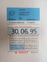 Helsinki / Liikennelaitos / HKL - HST / YTV - 1995 Vuosilippu 2. vuosineljännes nr 000023 -matkalippu