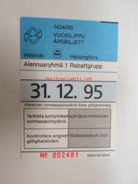 Helsinki / Liikennelaitos / HKL - HST / YTV - 1995 Vuosilippu Alennusryhmä 1 nr 002481 -matkalippu