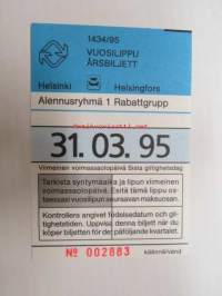 Helsinki / Liikennelaitos / HKL - HST / YTV - 1995 Vuosilippu Alennusryhmä 1 nr 002883 -matkalippu