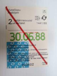 Helsinki / Liikennelaitos / HKL - HST / YTV - 1988 Vuosilippu 2. neljännesvuosi nr 024402 Punaraita -matkalippu