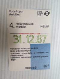 Helsinki / Liikennelaitos / HKL - HST / YTV - 1987 Vuosilippu 4. neljännesvuosi nr 000080 -matkalippu