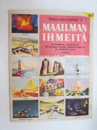 Maailman ihmeitä - Kultaiset askartelukirjat 3, kaikki kuvat liimattu paikoilleen, yhtä aukeamaa väritetty, kaikki sivut näkyvät kuvissa