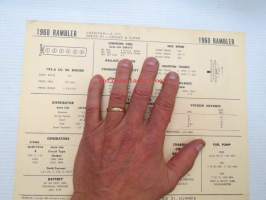 Rambler American - 6 cyl., Series 01 - Deluxe & Super 1960 Data sheet / Sun Electric Corporation -säätöarvot taulukko