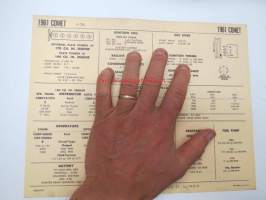 Comet 6 cyl. 1961 Data sheet / Sun Electric Corporation -säätöarvot taulukko