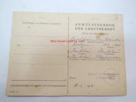Anmälningsbok för arbetskraft, Ida Lindström, Houtskär, Storpensar, 19.1.1943 -työvoiman ilmoittautumiskirja