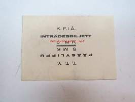 K.F.iÅ. / T.T.Y 25.11.1942 -pääsylippu