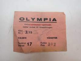 Olympia 11.4.1943 -elokuvateatterin pääsylippu