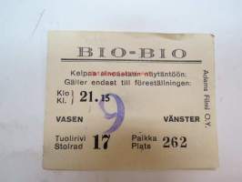 Bio-Bio (Turku) 21.5.1944 -elokuvateatterin pääsylippu