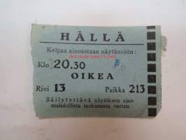 Hällä (Tampere) 18.5.1944 -elokuvateatterin pääsylippu