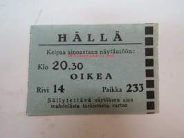 Hällä (Tampere) 21.6.1944 -elokuvateatterin pääsylippu
