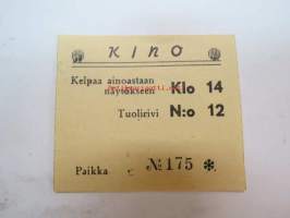 Kino (Toijala) 17.3.1944 -elokuvateatterin pääsylippu