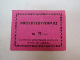 Puolustusvoimat 3 mk 24.9.1943 -elokuvateatterin pääsylippu