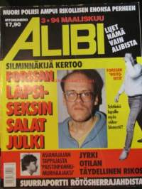 Alibi 1994 nr 3, sis. mm. artikkelit / kuvat / mainokset; Reijo Tapani Virkkunen seksuaalista lapsien hyväksikäyttöä Forssassa, Anne Marjatta Kärki,