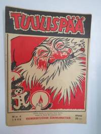 Tuulispää 1946 nr 4, pila- ja huumorilehti, kansikuva ym. kuvitusta Erkki Tanttu, muita kuvittajia mm. Marttinen