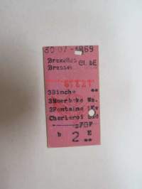 Bruxelles - Charleroi Sud 30.7.1969 -train ticket -junalippu
