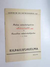 Lahden Hiihtoseura - Poikien talviurheilupäivien 31.1.-1.2.1948 ja Kansallisen mäenlaskukilpailun 1.2.1948 Kilpailuohjelma -hiihtokilpailujen käsiohjelma