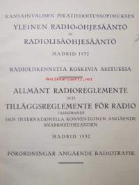 Kansainvälisen pikatiedotussopimuksen Yleinen Radio-ohjesääntö ja Radiolisäohjesääntö Madrid 1932 - Radioliikennettä koskevia asetuksia  -  Allmänt