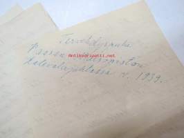 Salme Punovuori - Tervehdyspuhe Vaasan Naisopiston Kalevalajuhlassa v. 1939 -konsepti, käsinkirjoitettu puhe