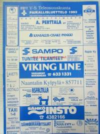 V-S teleosuuskunta paikallisluettelo 1993 - Raisio-Naantali-Askainen-Lemu-Masku-Merimasku-Mietoinen-Mynämäki-Naantali-Nousiainen-Rusko-Vehmaa