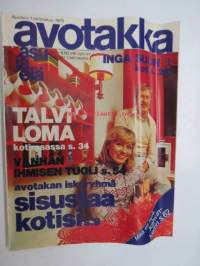 Avotakka 1976 nr 1 tammikuu,  Kannessa Inga Sulin. sis. mm. seur. artikkelit / kuvat / mainokset; Kansikuva + artikkeli Inga Sulin + koti, Vuoden huonekalu, Värit