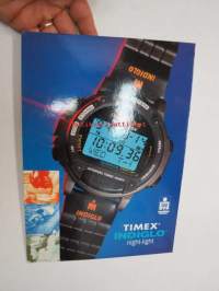 Timex Indiglo night-light - kellomainos, painettu paksulle kartongille, takana pahvinen tukijalka