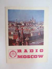 Moskva 1980 kesäolympialaiset 19.7.1980-3.8.1980 Radio Moscow -radion mainospainate (Olympilaisten logo) lähetys- ja taajuus- sekä kielitietoineen