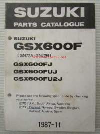 Suzuki GSX600F (GN72A / GN72FJ) GSX600FJ, GSX600FUJ, GSX600FU2J Parts Catalogue -varaosaluettelo