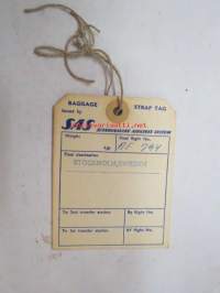 SAS - Scandinavian Airlines System - Baggage Strap Tag nr SK 49-16-17, Final flight nr AF 934, Final destination Stockholm / Sweden