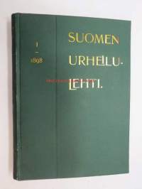 Suomen Urheilulehti 1898 - 1. vuosikerta, sidottu kirjaksi, sisällysluettelo näkyy kohteen runsaista kuvista