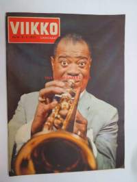 Viikko Sanomat 1957 nr 10, ilmestynyt 8.3.1957, sis. mm. seur. artikkelit / kuvat / mainokset; Kansikuva Louis Armstrong, Karka-talo (A. Ahlström Oy), Majesteetti