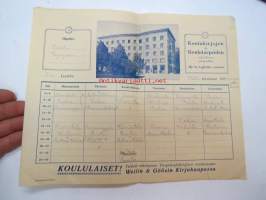 Weilin & Göös Kirjakauppa (Jyväskylä?) - lukujärjestys 1935-36 -school timetable
