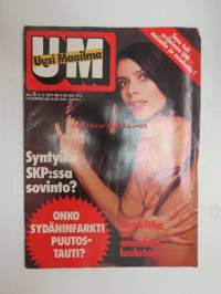 UM Uusi Maailma 1977 nr 5, ilmestynyt 9.3.1977, sis. mm. seur. artikkelit / kuvat / mainokset; Kansikuva Roswitha Heikkilä, Päiviö Hetemäki, Huumesyyttäjä