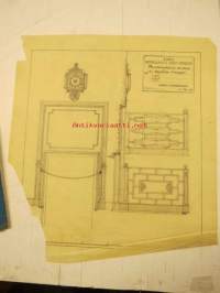 Turun Suomalainen Säästöpankki - pankinsalin ailaus ja kellon kaappi - Albert Richardson 1927 -rakennepiirustus -construction plan, old copy