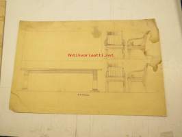 Huonekalupiirustus -rakennepiirustus -construction plan, old copy
