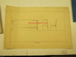 Huonekalupiirustus -rakennepiirustus -construction plan, old copy