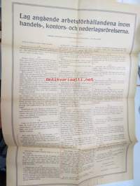 Lag angående arbetsförhållande inom handels-, kontors och nederlagsrörelserna. Utfärdad i Helsingfors, 24 oktober 1919, med förändringar av den 29 maj 1922