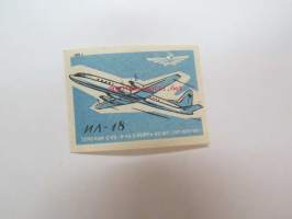 IL-18 lentokone -neuvostoliittolainen tulitikkuetiketti - Soviet matcbox label