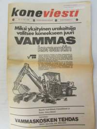 Koneviesti 1976 nr 2, sis. mm. seur. artikkelit / kuvat / mainokset; Kokeilussa kotimainen Rysky pyöröpöyhin, Vama Yleiskoura, Automaattinen ketjujarru,