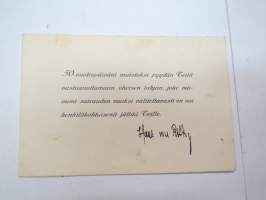 Hans von Rettig 50-vuotta 2.12.1944 - kiitoslahjan kortti, painetulla nimikirjoituksella