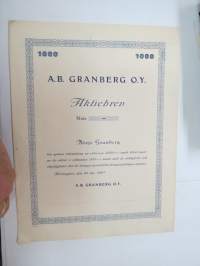 A.B. Granberg O.Y., Börje Granberg, 10 aktier á 100 mk, 100 mk, Helsingfors 1945 -osakekirja / share certificate