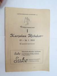 Pohjoismaiset  I Karjalan Hiihdot 15-16.1955, Lappeenranta -hiihtokisat käsiohjelma -skiing competition program