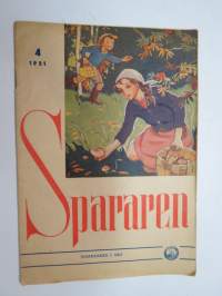 Spararen 1951 nr 4, Innehåller bl. a.; Pärmbild av Martta Wendelin, Fattigskolpojken som blev sagokung ( H.C. Andersen), Bombo och Bimbi - två malajbjörnar på