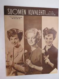 Suomen Kuvalehti 1959 nr 15, ilmestynyt 11.4.1959, sis. mm. seur. artikkelit / kuvat / mainokset; Kansikuva Teija Sopanen - Eva Kajas - Sirpa Särömaa?, SAS,