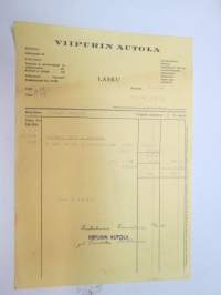 Viipurin Autola - Kouvolan Auto Oy 17.8.1950 -lasku / asiakirja -business document