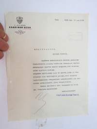 V.- ja U.-seura Kaarinan Vesa - Oy Littoinen Ab, 23.9.1938, tiedustelu näyttämöverhoista -business document